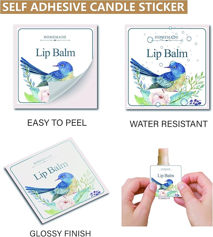 CRASPIRE Lip Balm Labels 80pcs Homemade Lip Balm Labels 2” Clear Lip Balm Labels for Tubes Printable Waterproof Lip Balm Stickers Labels for Lip Balm Handcream Candle Container（Flowers and Birds）-Velvo Beauty
