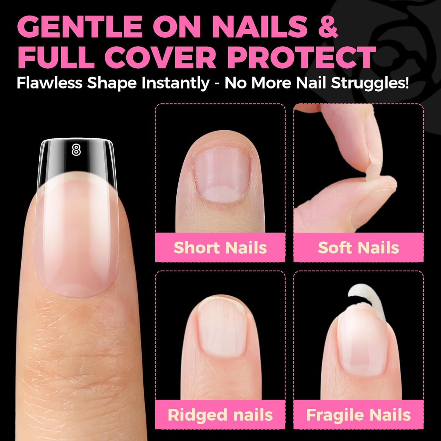 UNA GELLA Nail Tips Square: 504PCS Short Square Nail Tips Pre Etched Gel Fake Nails Tips, No C Curve For Women DIY Nail Extension French Style Salon Home Full Cover Soft Acrylic False Tips 12 Sizes-Velvo Beauty