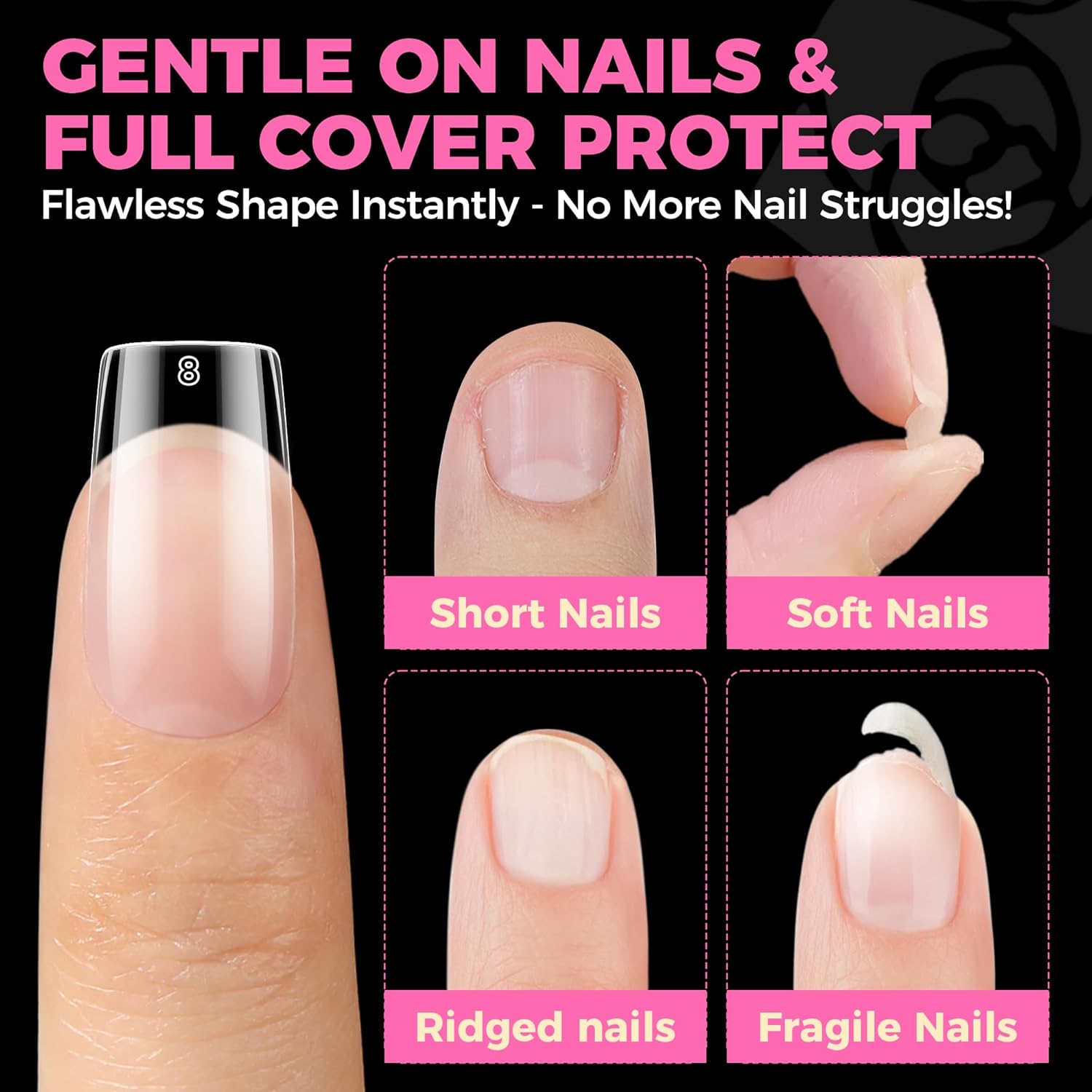 UNA GELLA Nail Tips Square: 504PCS Short Square Nail Tips Pre Etched Gel Fake Nails Tips, No C Curve For Women DIY Nail Extension French Style Salon Home Full Cover Soft Acrylic False Tips 12 Sizes-Velvo Beauty