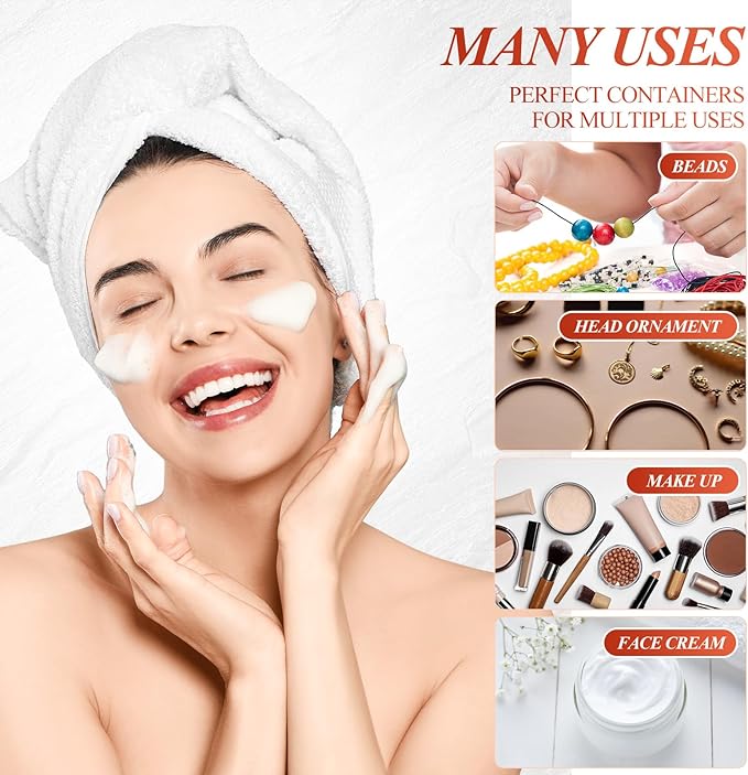 SATINIOR 24 Pieces Empty Clear Plastic Jars with Lids Round Storage Containers Wide Mouth for Beauty Product Cosmetic Cream Lotion Liquid Butter Craft and Food(Amber Lid,2 oz)-Velvo Beauty