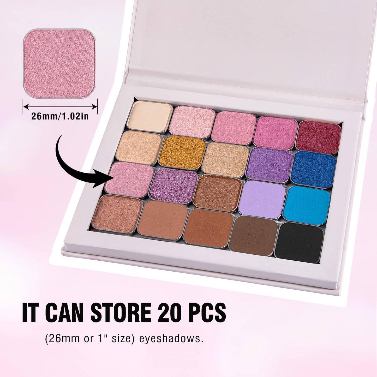 Magnetic Empty Makeup Palette with Mirror – Customizable Refillable Case for Eyeshadow, Blush, Lipstick, Highlighter – Lightweight, Waterproof, with Spatula & 20 Metal Stickers (Pink, Medium)-Velvo Beauty