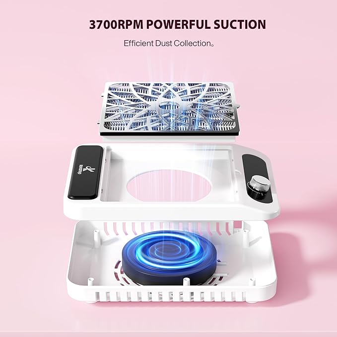 Nail Dust Collector for Nail Techs,Compact & Quiet Vacuum Fan Dust Collector with Reusable Filter, Powerful Dust Suction Machine,Nail Tech Must Haves for Gel Polish,Pedicures,Salon & Home Use-Velvo Beauty