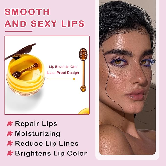 2PCS Bee Lip Balm Honey Pot Cherry Honey Lip Balm Sleeping Lip Mask Silky Hydrating Bee Lip Balm Honey Lip Mask Overnight Lip Care Products(Honey+Cherry)-Velvo Beauty