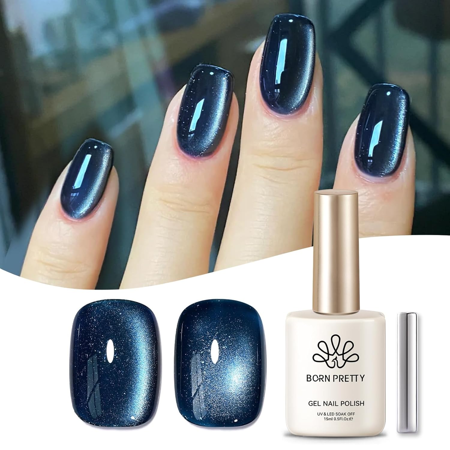 Born Pretty Cat Magnetic Eye Gel Nail Polish,Dark Blue Magnetic Gel Polish Nightscape Cat Magnetic Eye Gel Manicure Nail Art DIY 15ml-Velvo Beauty