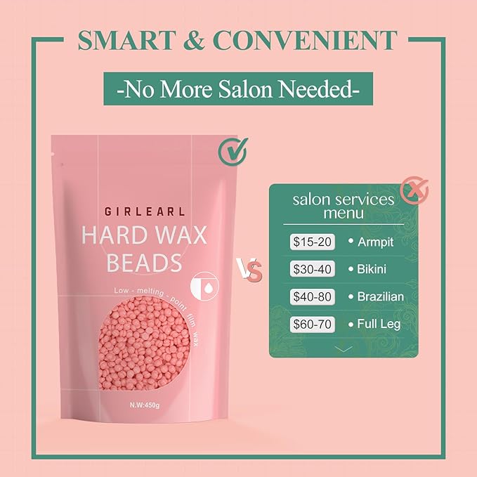 Hard Wax Beads, 1lb Wax Beans for Hair Removal Sensitive Skin with Rose Formula, Perfect for Full Body, Facial, Brazilian Bikini, and Legs at Home Wax Refill for Women Men (pink)-Velvo Beauty