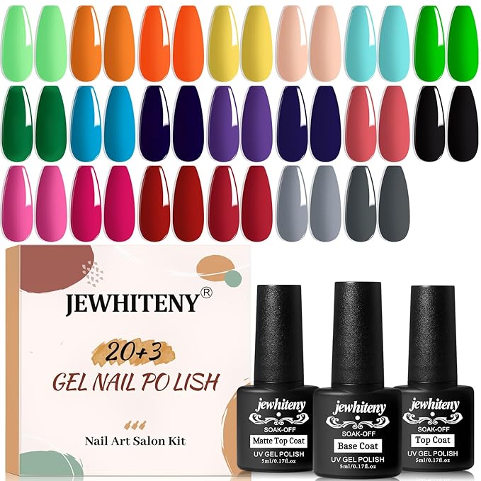 JEWHITENY 23PCS Nail Polish Set 20 Colors Gel Nail Polish Jelly Color Natural and Elegant Long Lasting Suitable for Salon at Home-Velvo Beauty