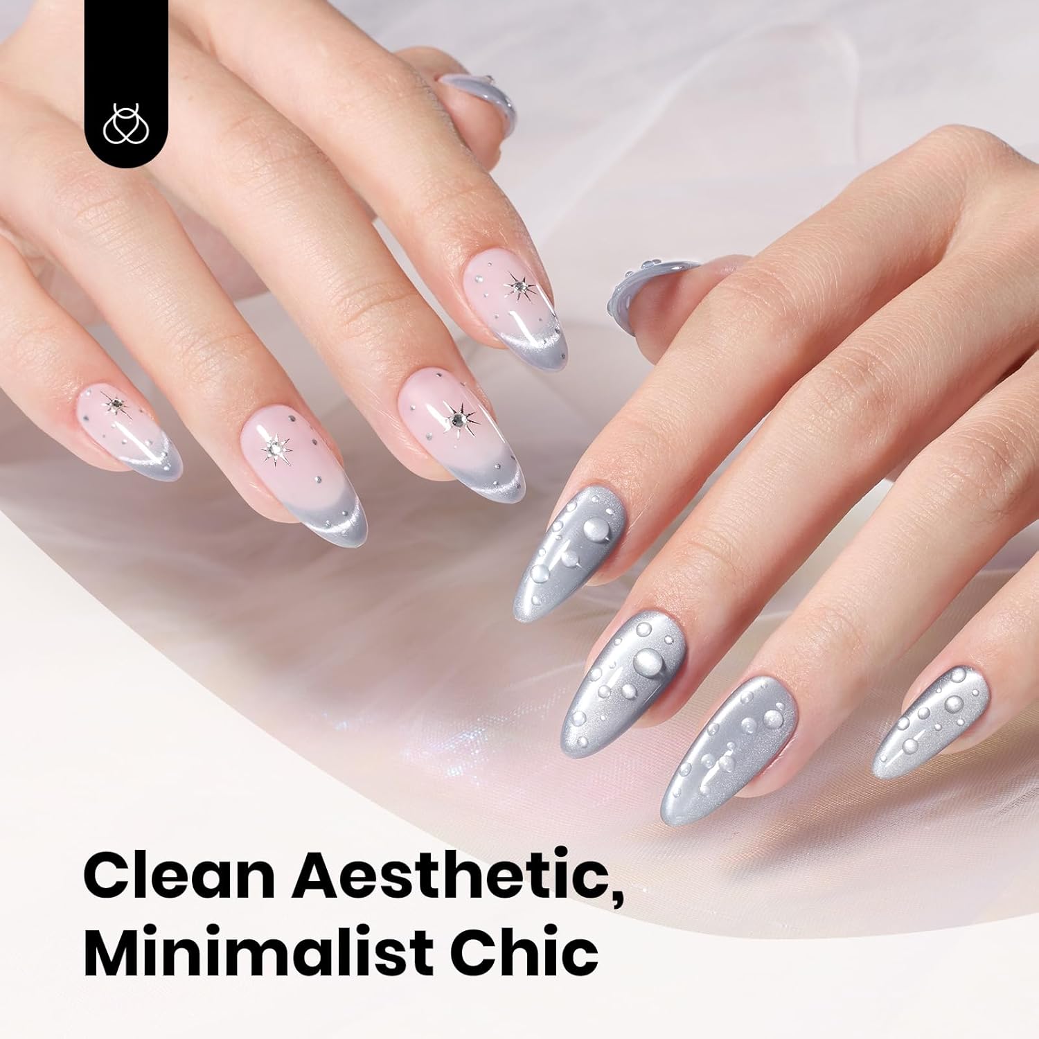 Beetles Gray Cat Eye Gel Nail Polish - 15ML Dark Gray Glass Cat Eye Glitter Gel Polish with Magnet Shimmer Sheer Gel Soak Off UV Moonlit Dew Collection Nail Art Design Manicure Gifts for Women-Velvo Beauty