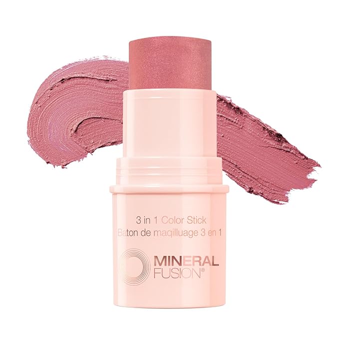 Mineral Fusion 3-in-1 Color Stick, Instant Color Pop, Creamy Multi-Use Blush Stick for Cheek, Lip & Eye, Hydrating, Organic Natural Makeup, Rosette-Velvo Beauty