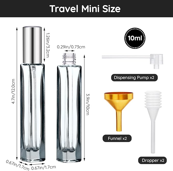 Segbeauty 10pcs Refillable Colorful Travel Perfume Bottle, 10ML Multi-color Empty Glass Atomizer, 0.34oz Portable Sprayer-Velvo Beauty