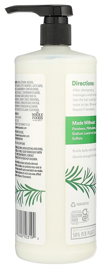 365 by Whole Foods Market, Volume & Thickness Conditioner with Rice Protein & Collagen, Rosemary Mint Scent, 32 Fl Oz-Velvo Beauty
