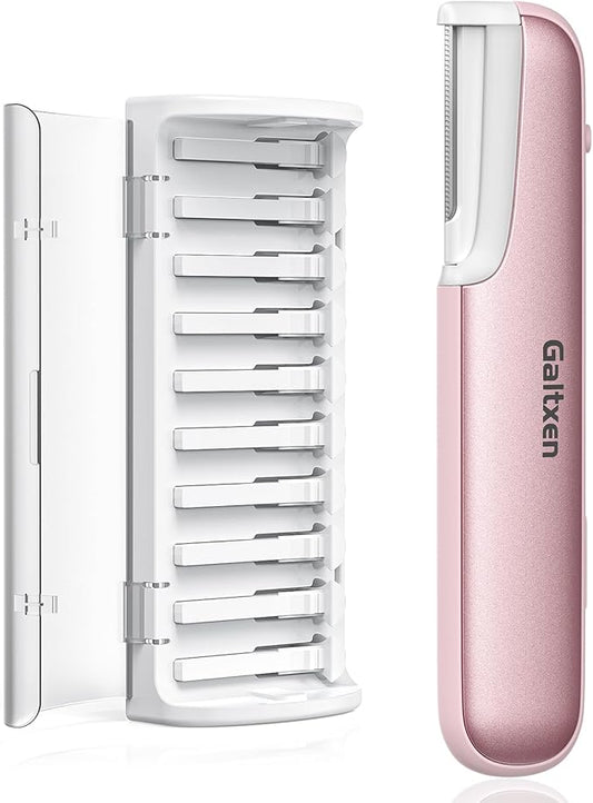 Dermaplaning Tool for Women Pink - Facial Exfoliation & Peach Fuzz Hair Removal with Rechargeable Sonic Edge Technology, 10 Refill Blades-Velvo Beauty