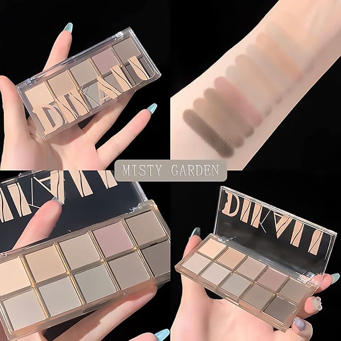 10 Colors Eyeshadow Palette Matte Naked Eye Shadow Makeup,High Pigmented, Naturing-Looking, Ultra-Blendable,Long Lasting High Pigment Nude Eyeshadow with 3 Eyeshadow Brush(Cement color)-Velvo Beauty