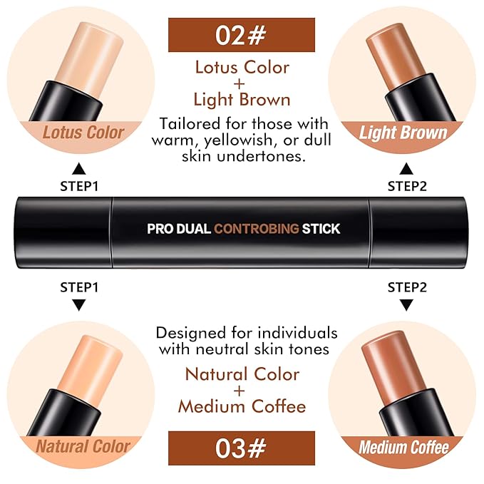 4 Colors Cream Contour, Stick Palette, Contouring Concealer, Stick Primer, Face Makeup Kit for Beginners, Cream Concealer and Highlight Stick(#2+3)-Velvo Beauty