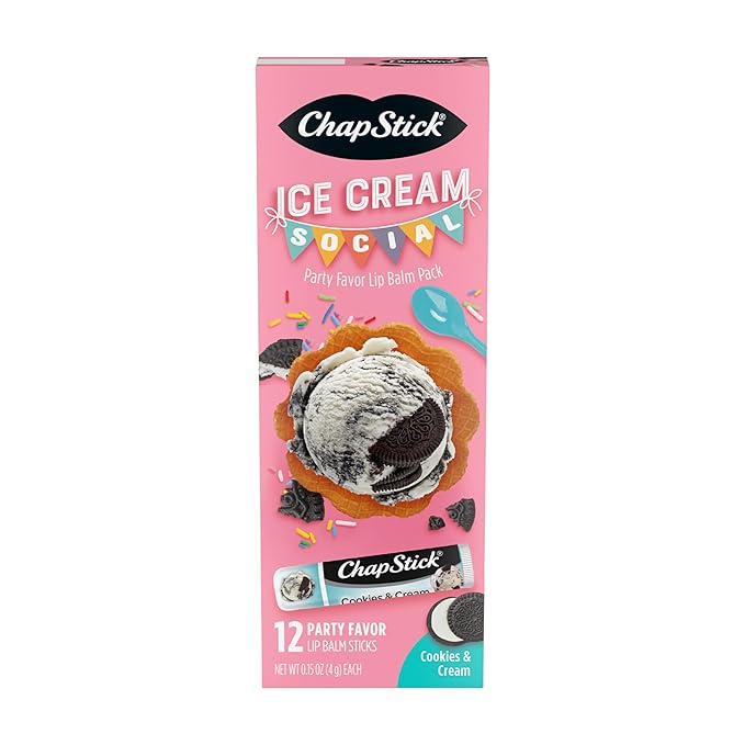 ChapStick Ice Cream Social, Party Favor Lip Balm Pack - Cookies & Cream - 0.15 Oz x 12 Sticks-Velvo Beauty