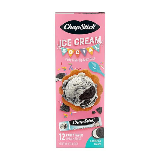 ChapStick Ice Cream Social, Party Favor Lip Balm Pack - Cookies & Cream - 0.15 Oz x 12 Sticks-Velvo Beauty
