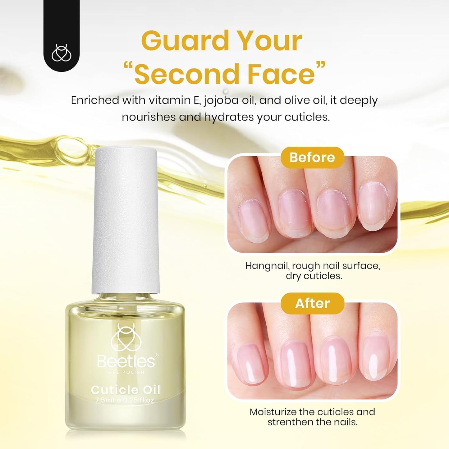 Beetles 7.5ml Cuticle Oil Nail Oil Cuticle Care for Nail, Damaged Cuticles, Stronger Nails Spa and Hand Manicure Essentials for Repaired Thin Nails DIY Home for Women-Velvo Beauty