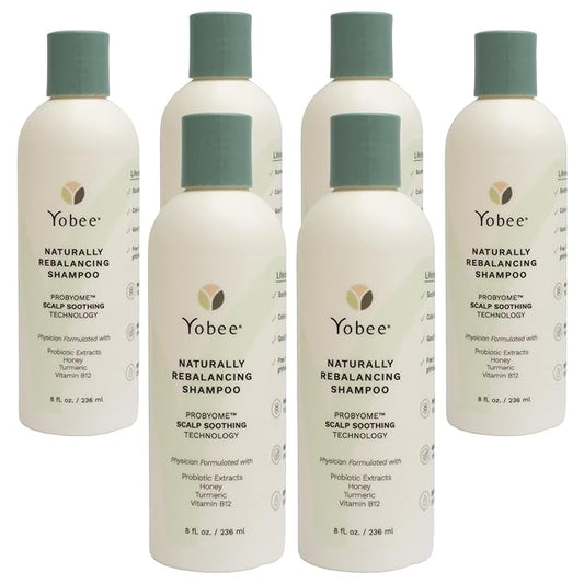Yobee Naturally Rebalancing Shampoo | Dry, Flaky & Itchy Scalp Care with Para Probiotics, Organic Honey & Turmeric, Vitamin B12 & Oat Extracts | Dandruff & Psoriasis Relief (6 Bottles)-Velvo Beauty