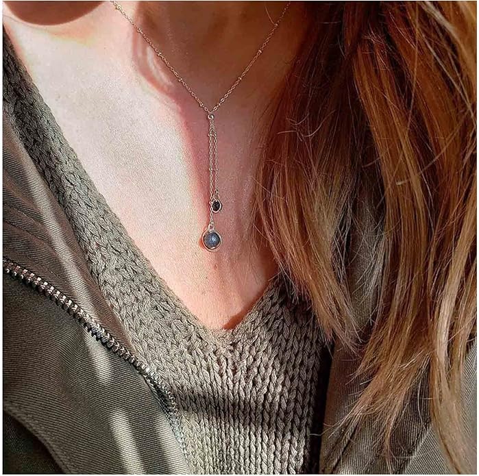 Boho Lava Stone Necklace Chain Silver Layered Chain Y Necklace Lava Bead Lariat Necklace Anxiety Essential Oil Diffuser Necklace Jewelry for Women-Velvo Beauty