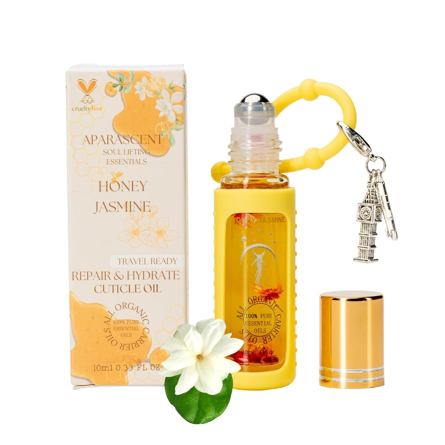 Honey Jasmine Organic Nail Cuticle Oil Pen with Jojoba, Coconut MCT, and Rosehip for Nail Hydration, Growth & Strength, Travel Size Keychain(0.34 Fl Oz)-Velvo Beauty