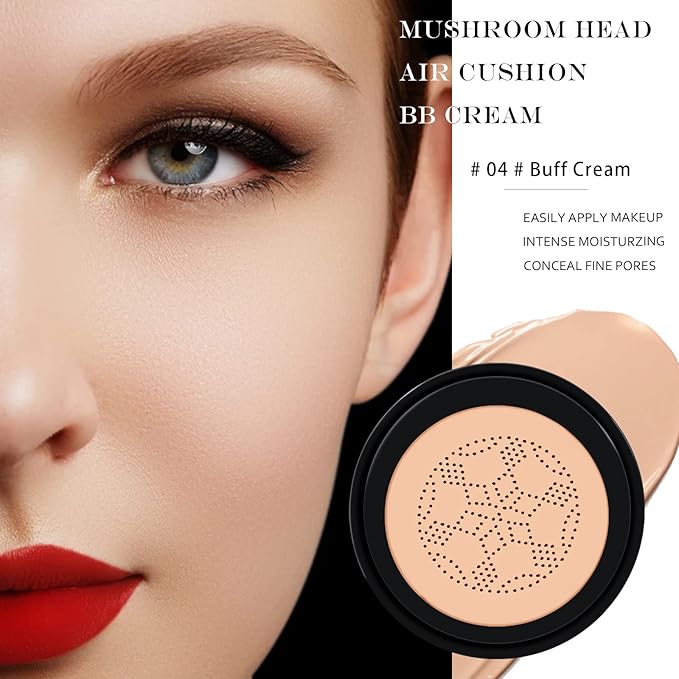 Ownest 2 Pcs Mushroom Head Air Cushion BB Cream, Concealer Lasting Nude Makeup Moisturizing Pigment CC Liquid Foundation, Even Skin Tone Makeup Base Primer-Buff Beige-Velvo Beauty