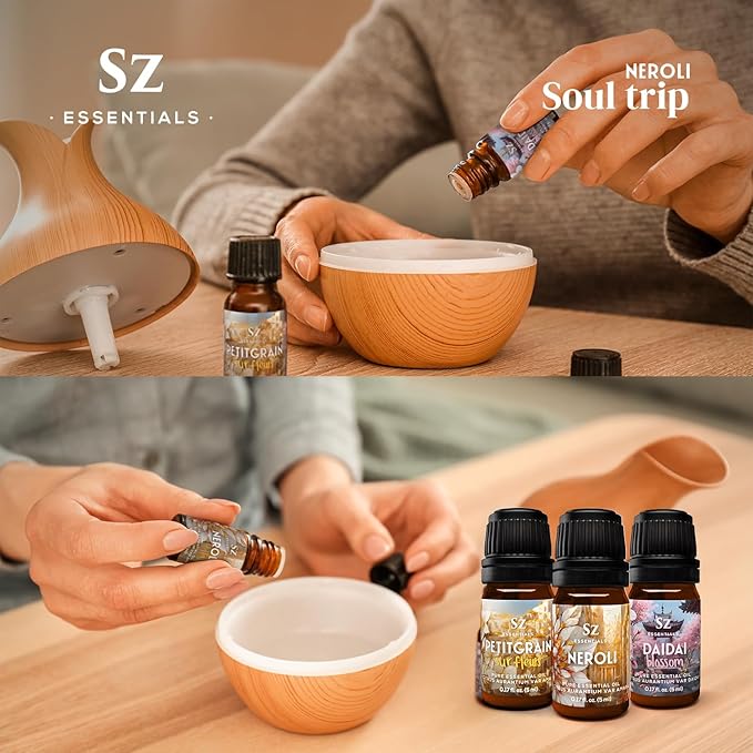 Neroli Soul Trip Essential Oils Collection- Neroli + Petitgrain Sur Fleurs + Dai Dai Blossom -Set of 3 Bottles (0.17 Fl Oz- 5ml each)- 100% Pure & Undiluted - Therapeutic Grade & Vegan-Velvo Beauty