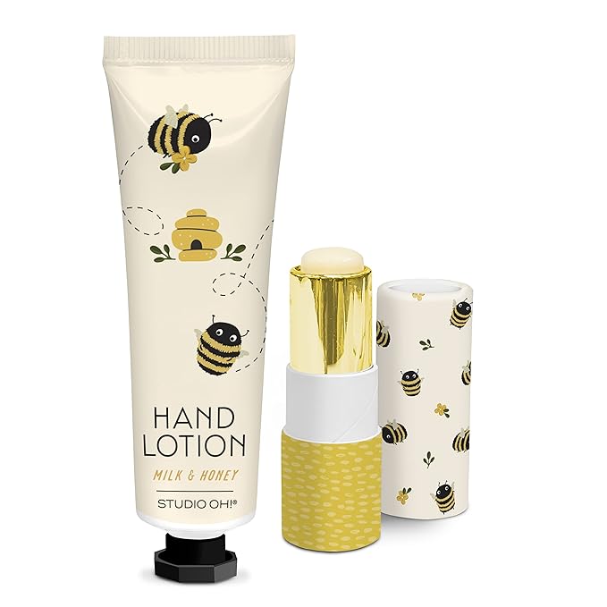 Studio Oh! Lip Balm & Hand Lotion Set - Travel-Size Toiletries, 2-Piece Gift Set - Moisturizing, Portable - Buzzy Bees-Velvo Beauty