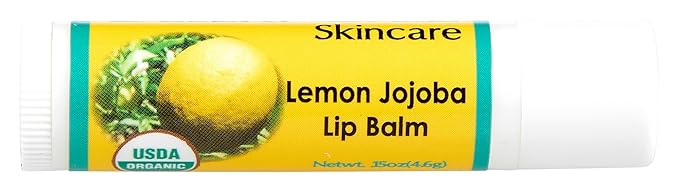 2-Pack Organic Lemon Lip Balm - USDA Certified Organic, 70% Organic Jojoba Oil, Organic Beeswax, Soothes and Softens Dry, Cracked, and Sensitive Lips, Natural Lemon Scent No Taste. 0.15 oz/4.6 gm-Velvo Beauty