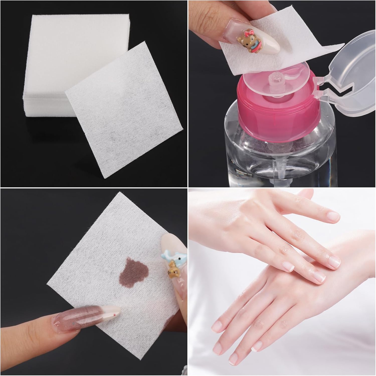 975 Pcs Lint Free Nail Wipes Cotton Pads 2" x 2" and 6oz Nail Polish Remover Push Down Pump Dispenser Bottle-Velvo Beauty