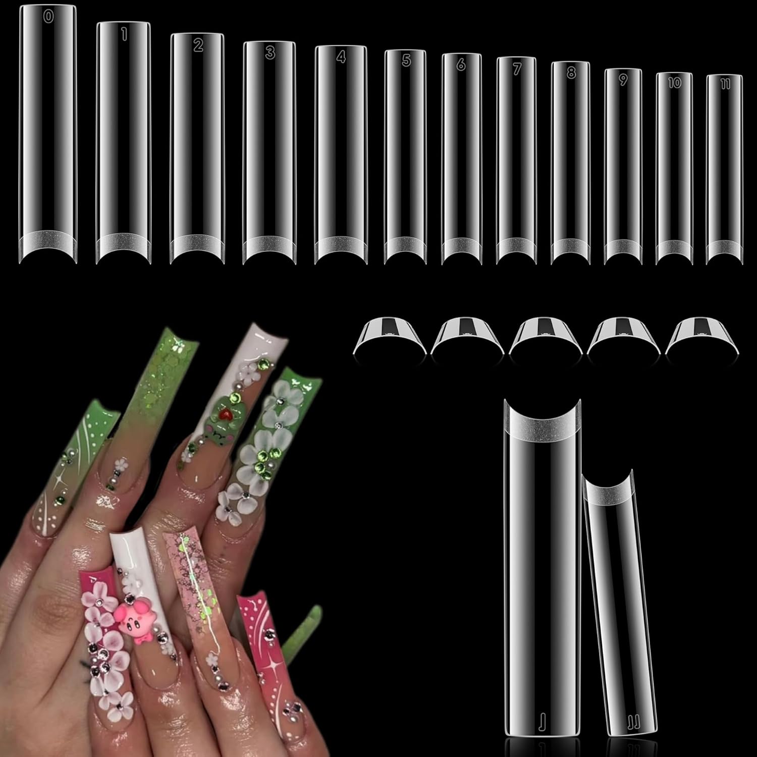 2XL Straight Square Nail Tips, No C Curve Gel Nail Tips Half Cover 240Pcs Extra Long Gel Tips Acrylic False Nail Tips Tapered Square Press On Nails For Nail Salons Home DIY 12 Sizes-Velvo Beauty