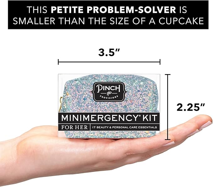 Pinch Provisions Moonstone Glitter Minimergency Kit, includes 17 Travel-Sized Cosmetic Essentials, Convenient for Purses, Emergency Beauty Accessories, Gifts for Holiday’s & Birthday’s-Velvo Beauty
