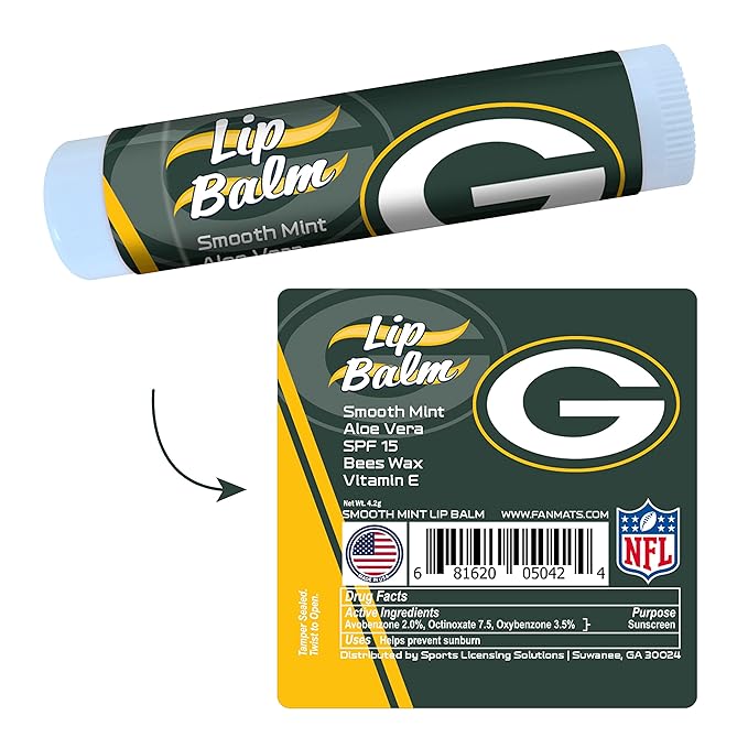 FANMATS 34658 Green Bay Packers Smooth Mint SPF 15 Lip Balm-Velvo Beauty