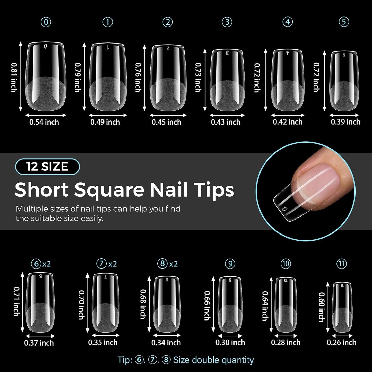 TOMICCA Short Square Nail Tips Acrylic Nails 240Pcs Acrylic Nail Kit Gel Nail Tips 12 Sizes Pre-shape Short Clear Fake Nails for Nail Extension Art Home DIY-Velvo Beauty