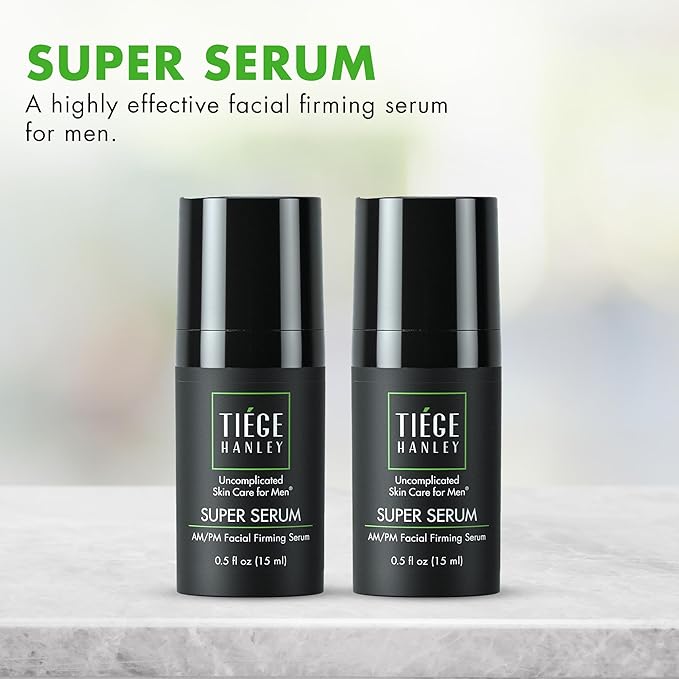 Tiege Hanley Anti-Aging Face Serum, SUPER SERUM (2-Pack) - Skin Tightening Facial Serum for Men - Mens Serum For Face with Sodium Hyaluronate & Retinyl Palmitate for Smoother & Tighter Skin, 0.5 Fl Oz-Velvo Beauty