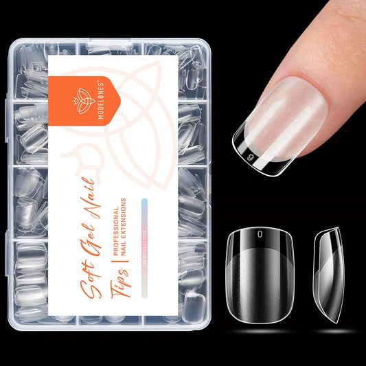 modelones Extra Short Square Nail Tips, Pre-shaped Soft Gel Tips Fake Nails False Acrylic Clear Full Cover Press on Extension Kit Gel Manicure DIY at Home 216PCS 12Sizes-Velvo Beauty