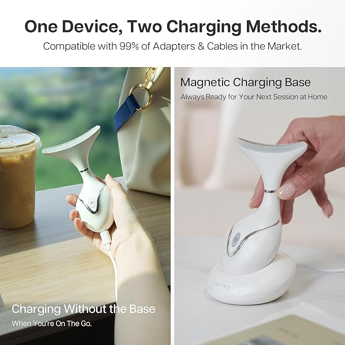 Iris Neck Face Massager, Pro Face Sculpting Tool with Charging Base, All-in-1 Facial Device for Enhanced Absorption, Radiance, Contouring, Elasticity, Home Facial Spa (White)-Velvo Beauty