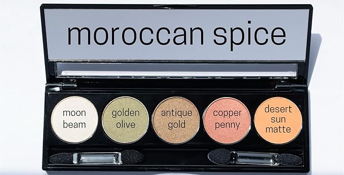 Moroccan Spice Shimmer White, Olive Green, Gold, Copper Penny Red, and Light Matte Orange Vegan Eyeshadow Palette; Talc, Paraben & Cruelty Free-Velvo Beauty