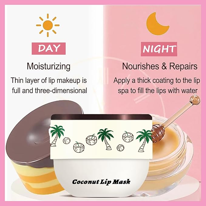 1 PCS Bee Lip Balm Lip Mask Honey Pot, Coconut Moisturizing Sleeping Lip Mask Overnight with Sticks, Lip Balm Honey Pot Lip Balm Hydrating Prevention Dry and Crack Lip Scrubs Exfoliator-Velvo Beauty