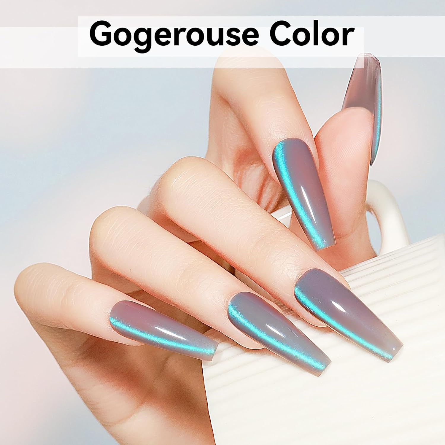 Cat Eye Gel Polish, Glass Blue Glitter Cateye Magnetic Nail Polish Magic Holographic Effect, UV Gel Sparkle Crystal Jelly Color Manicure for Nail Salon DIY At Home-Velvo Beauty