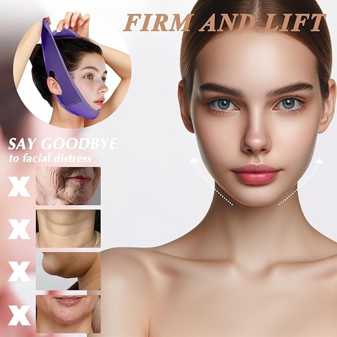 Reusable V Line Lifting Mask with Chin Strap, V Shaped Face Mask for Sagging, Jaw Exerciser (Dark Purple)-Velvo Beauty