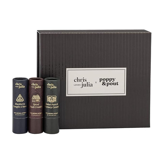 Jumbo Lip Balm Gift Set (Chris Loves Julia Trio) | Poppy & Pout All Natural Lip Balms & Moisturizers | Hydrates with Beeswax, Vitamin E, Organic Coconut Oil | Cruelty-Free | Recyclable Cardboard Tube-Velvo Beauty