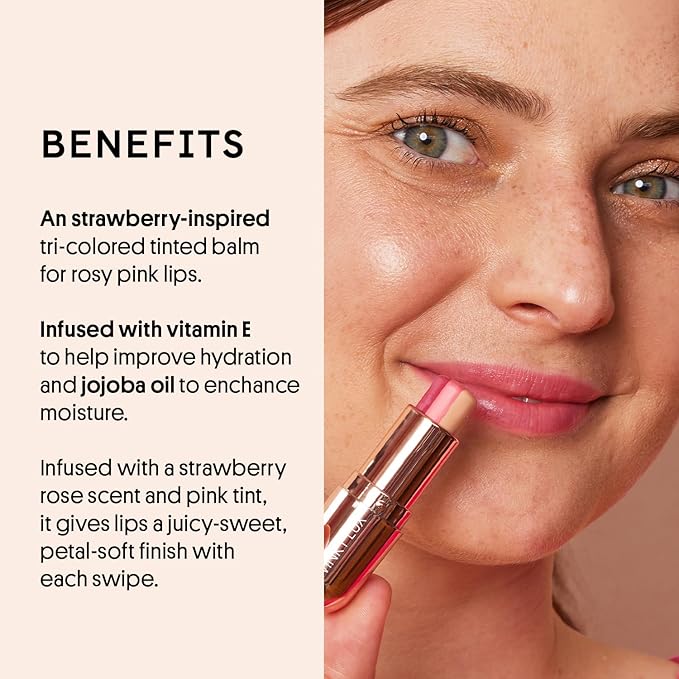 Winky Lux Strawberry Rose Tri-Color Tinted Lip Balm – Hydrating Lip Balm, Sheer Pink Tint, Lip Care with Jojoba Oil & Vitamin E, Moisturizes & Softens Dry Lips, Buttery Soft with Strawberry Rose Scent-Velvo Beauty