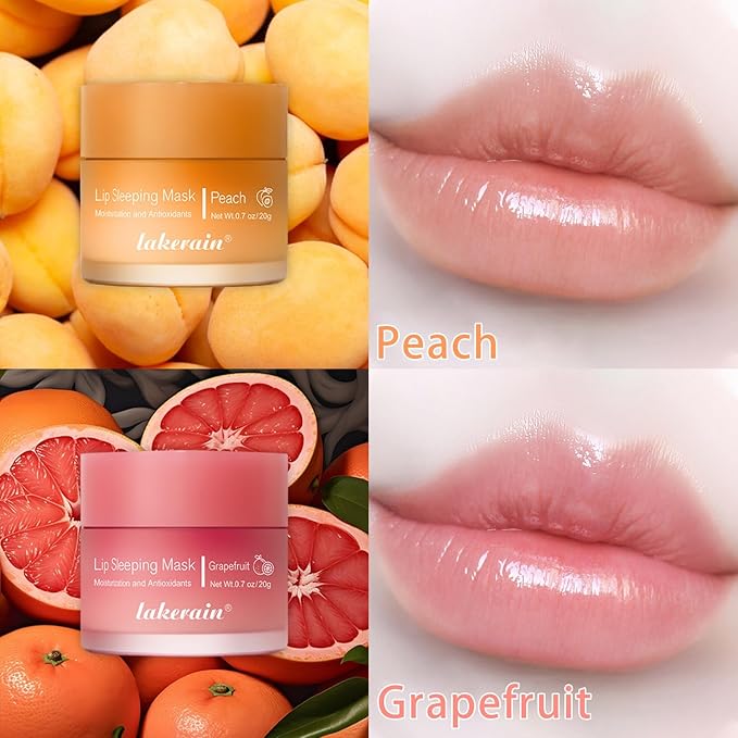 Lip Mask Overnight, Lip Sleeping Mask, lip Mask With Vitamin C, Antioxidants, Improves Dryness, Hydrating &Prevention Dry and Crack Lip Scrubs Exfoliator (peach&grapefruit)-Velvo Beauty
