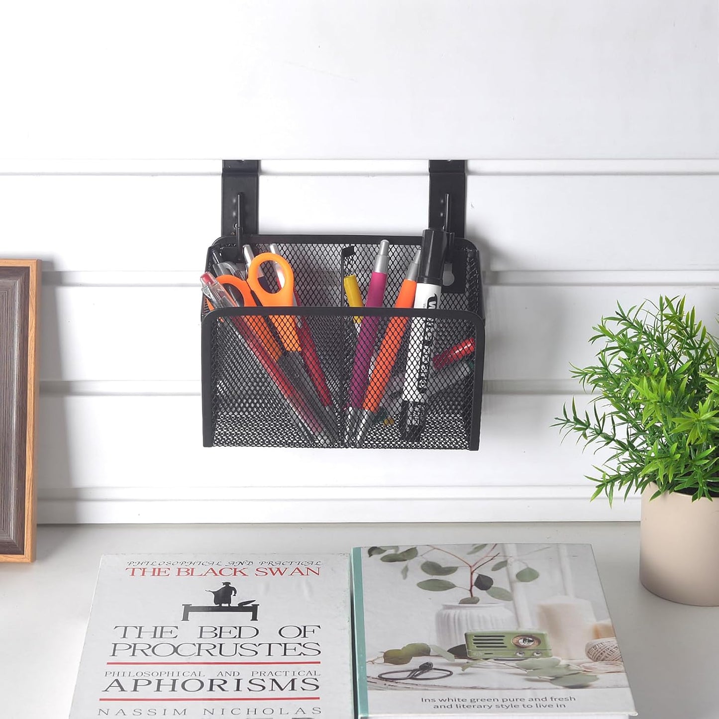Wall Hanging Pencil Holder With Slatwall J Hooks Slatwall Pencil Cup Wall Mounted Pen Holder Wall Marker Holder Metal Pencil Holder For Paintbrushes Pegboard Classroom Home-Velvo Beauty
