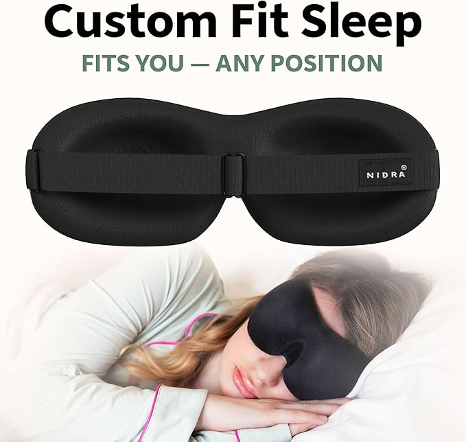 Nidra Contoured Sleep Mask for Side Sleepers – Zero Pressure Fit, Light Blocking Eye Shade for Sleeping & Travel – Blue, Standard Size-Velvo Beauty