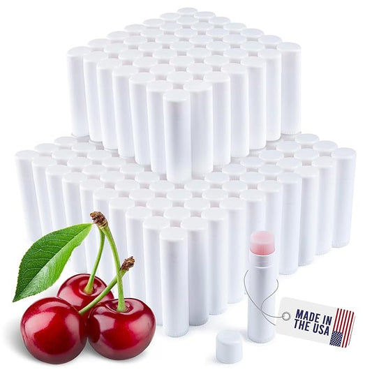 Lip Balm Bulk Unlabeled - Made in USA 150 Pack Cherry Bulk Chapstick - Natural Ingredients Vitamin E Shea Butter - Custom Chapstick Bulk For Party & Wedding Favors-Velvo Beauty