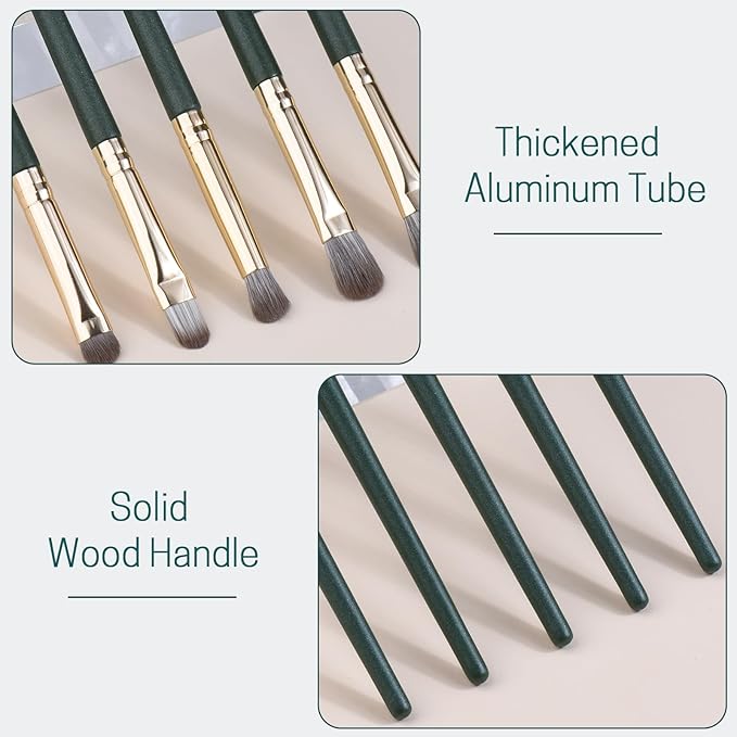 Eyeshadow Makeup Brushes Set with Case 5 PCS Soft Synthetic Hairs Eye Makeup Brushes for Blending Eyebrow Eyeliner Eyeshadow （Green）-Velvo Beauty