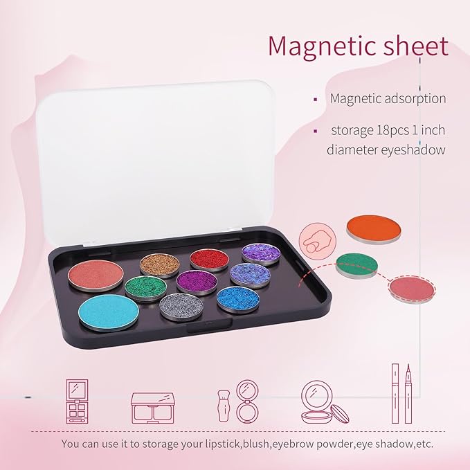 AJLTPA Magnetic Makeup Palette with Frosted Clear Top, 3Pack Empty Eyeshadow Dispensing Storage Box with 60Pcs Adhesive Metal Stickers for DIY Cosmetics Blush Powder-6.69"X4.41"Palette-Velvo Beauty