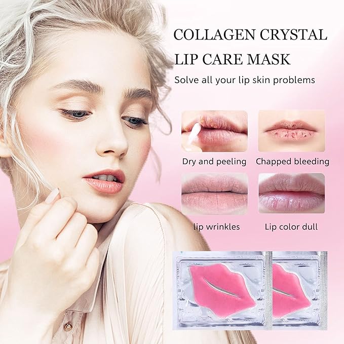 30 pieces of Moisturizing Collagen Crystal Lip Mask - Anti-Ageing & Anti Chapped, Reduce lip Wrinkles, Fade Lip Color, Make Skin Smooth And Firm Collagen Lip Pieces (Pink)-Velvo Beauty