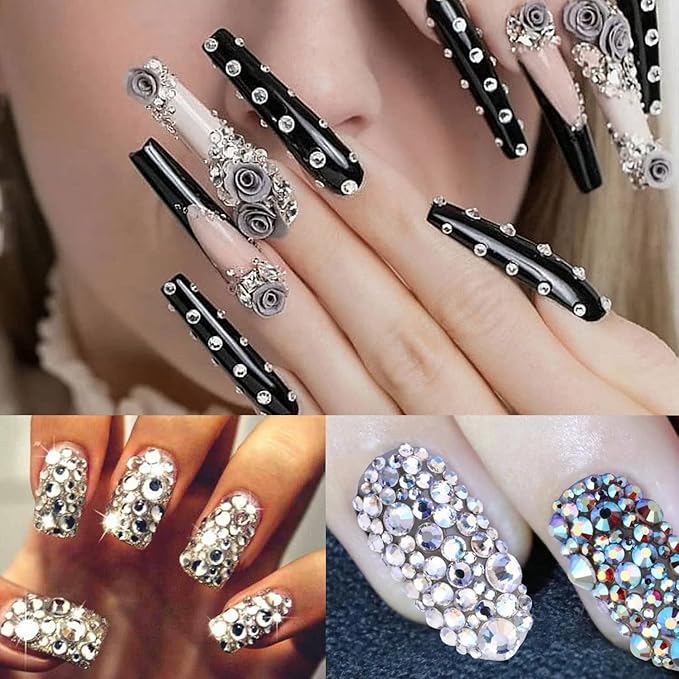 Flat Back Rhinestone Kits Colorful Rhinestones+Transparent White Gems With Picker Pencil And Tweezer For Home DIY And Professional Nail Art-Velvo Beauty