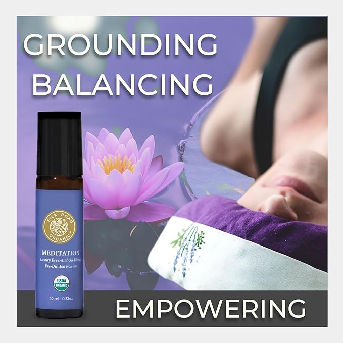 Silk Road Organic Meditation Essential Oil Empowering Blend Roll On,100% Pure USDA Certified Aromatherapy for Chakra Healing, Focus, Calming, Mindfulness & Spiritual Well-Being - 10ml Roller-Velvo Beauty